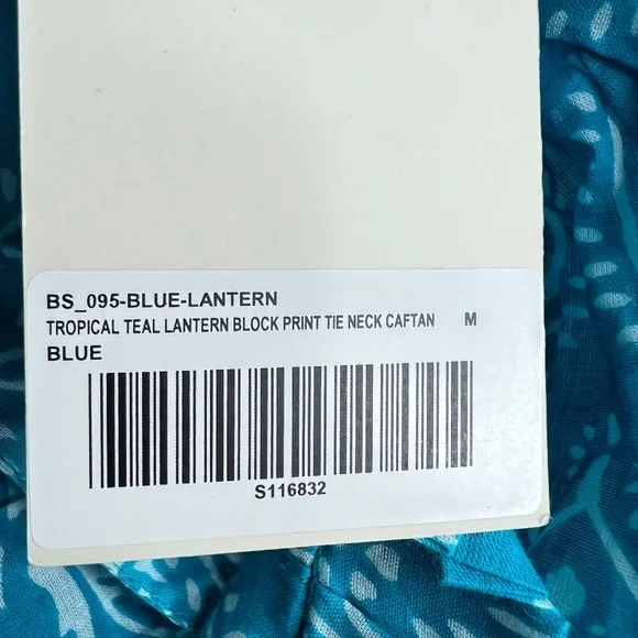NWT Tuckernuck Tropical Teal Blue Lantern Caftan Cotton Dress M - Picture 7 of 8